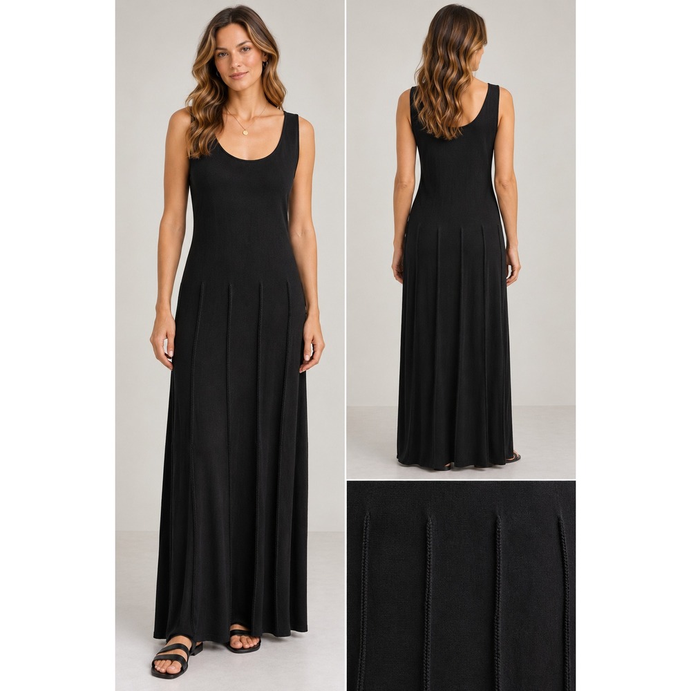Peruvian Connection Black Pima Cotton Knit Seamed Maxi Dress Size L Sleeveless